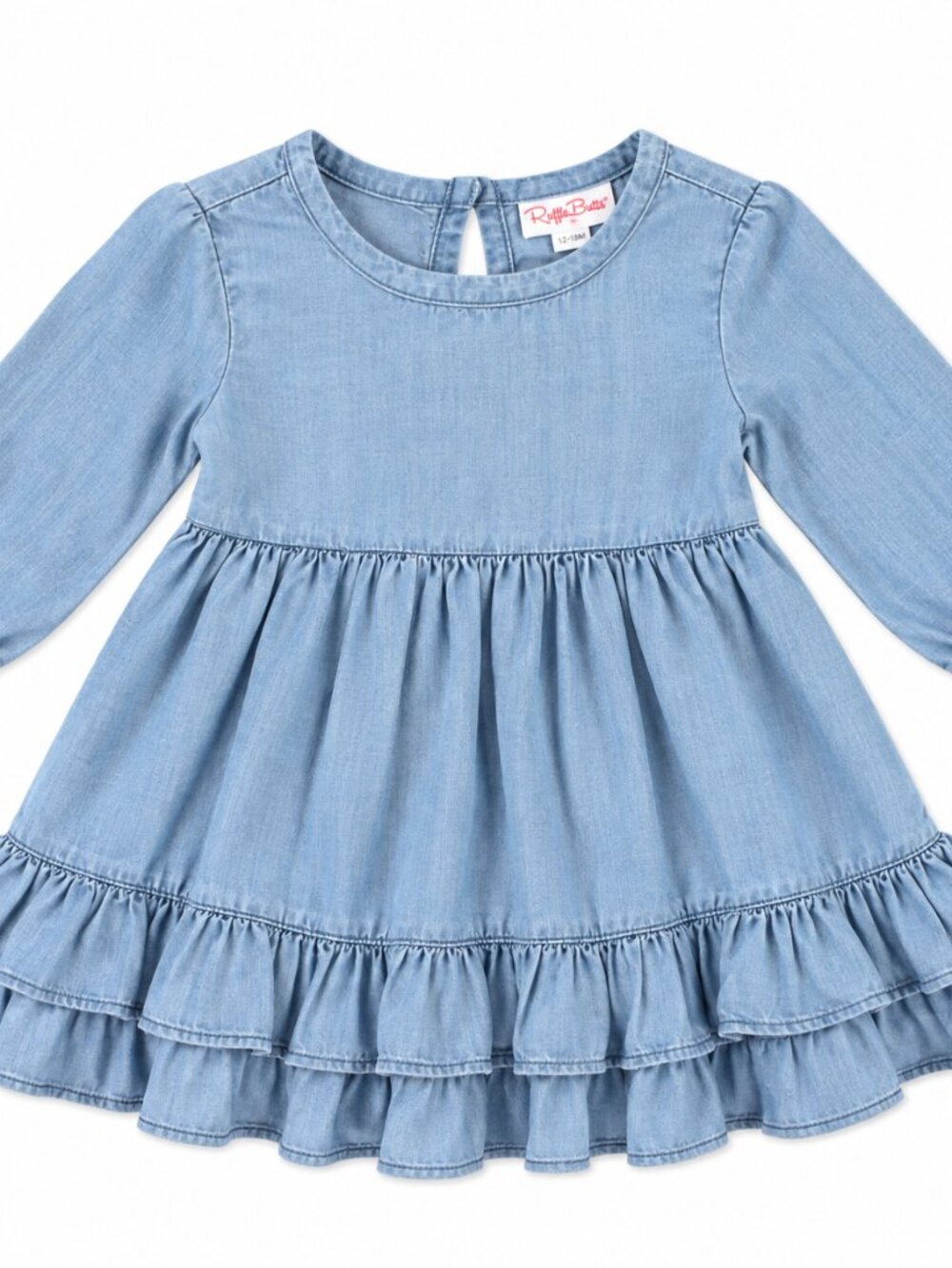 RuffleButts Chambray Ruffle Dress Girls 3T